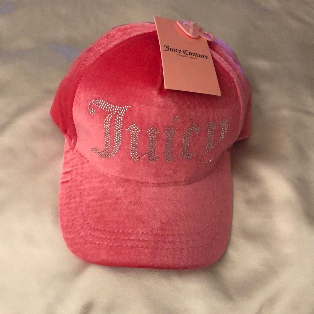 Juicy Couture Hot Pink Velour Adjustable Baseball Cap Rhinestone Juicy OS NWT.
